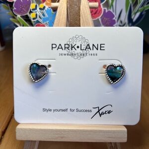 Park Lane Heart Abalone Stud Earrings - Iridescent Teal and Blue